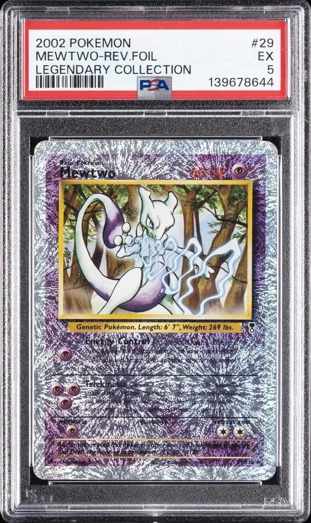 2002 POKEMON LEGENDARY COLLECTION #29 MEWTWO-REVERSE FOIL PSA 5