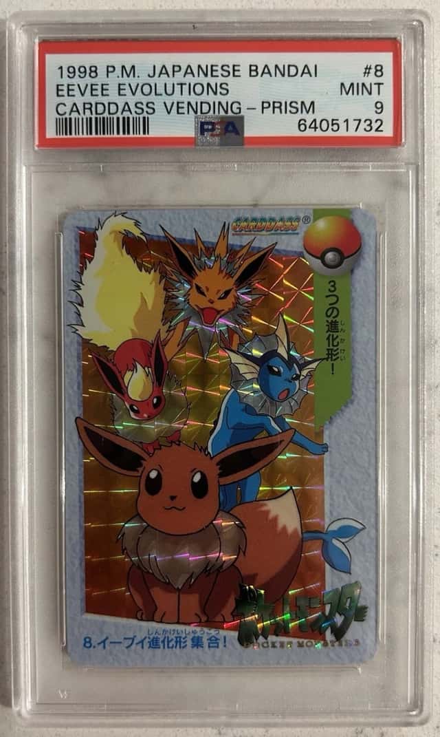 EEVEE EVOLUTIONS 1998 POKEMON JAPANESE BANDAI CARDDASS VENDING PRISM #8 PSA 9