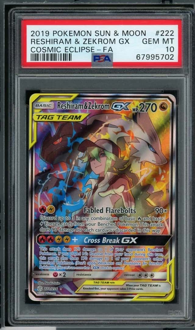 POKEMON RESHIRAM & ZEKROM GX 2019 S&M COSMIC ECLIPSE #222 FA PSA 10