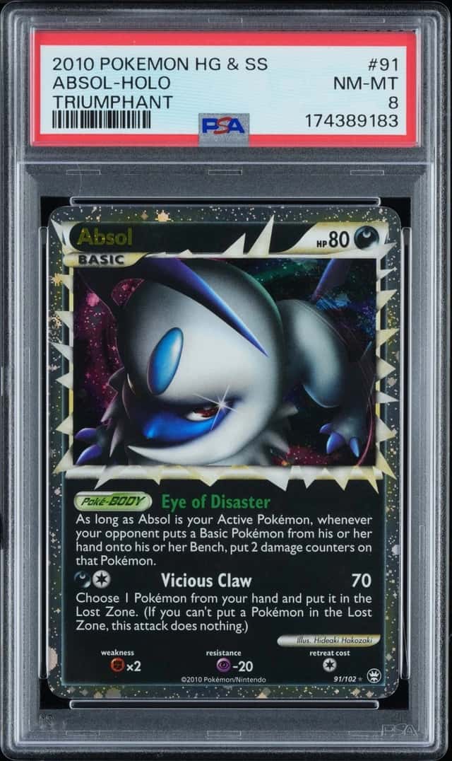 2010 POKEMON HEARTGOLD & SOULSILVER TRIUMPHANT #91 ABSOL-HOLO PSA 8