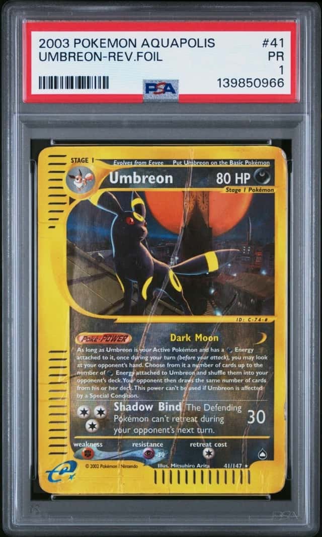 POKEMON UMBREON-REV.FOIL 2003 AQUAPOLIS #41 PSA 1