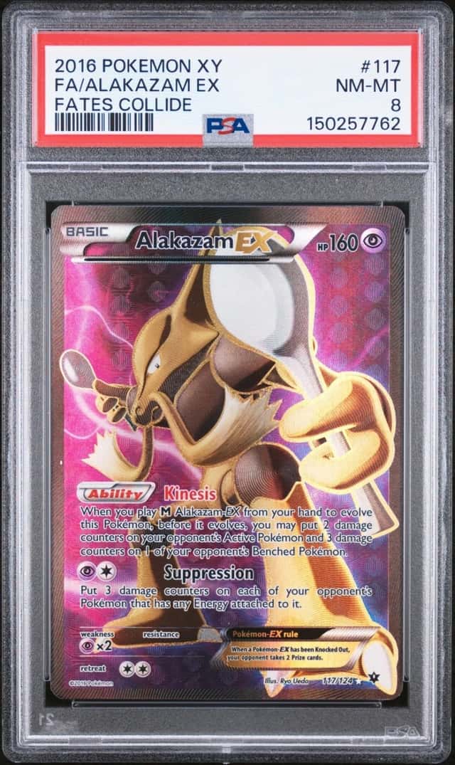 2016 POKEMON XY FATES COLLIDE #117 FULL ART/ALAKAZAM EX PSA 8
