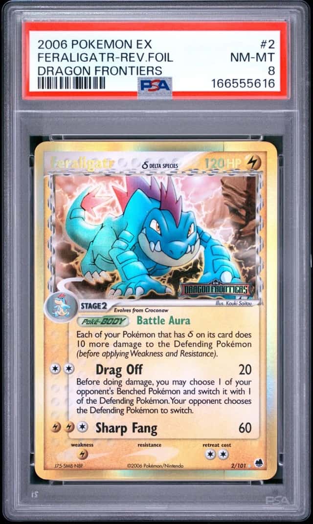 2006 POKEMON EX DRAGON FRONTIERS #2 FERALIGATR-REVERSE FOIL PSA 8