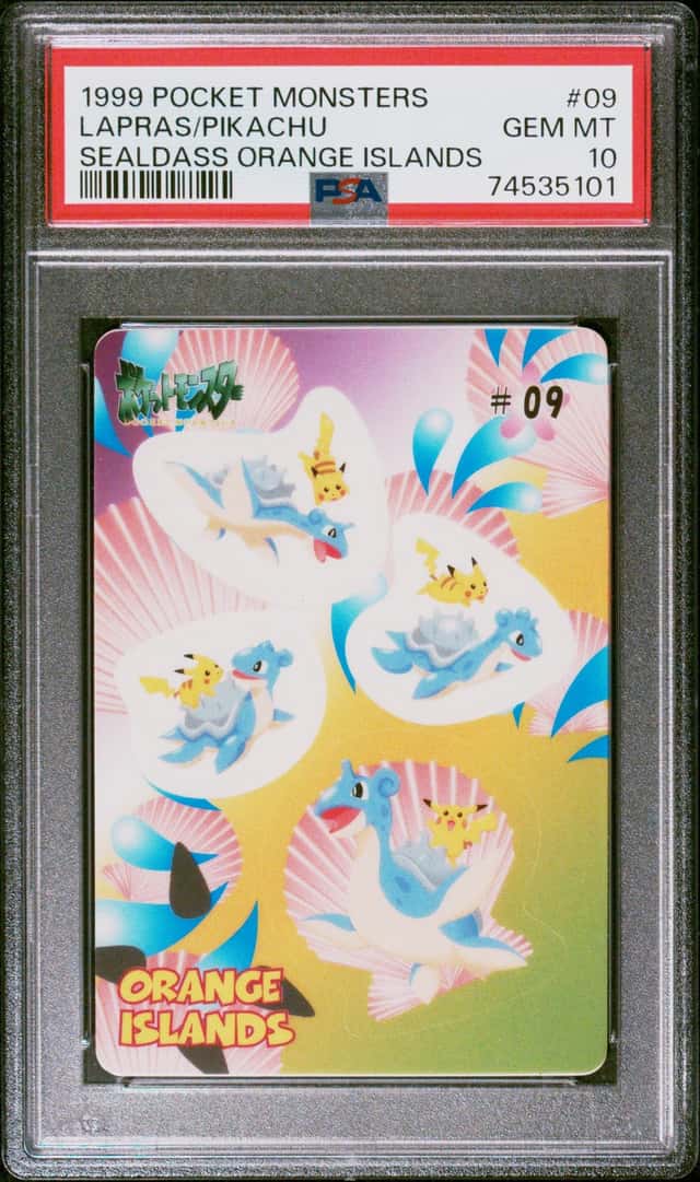 1999 POCKET MONSTERS SEALDASS ORANGE ISLANDS LAPRAS/PIKACHU #09 PSA 10