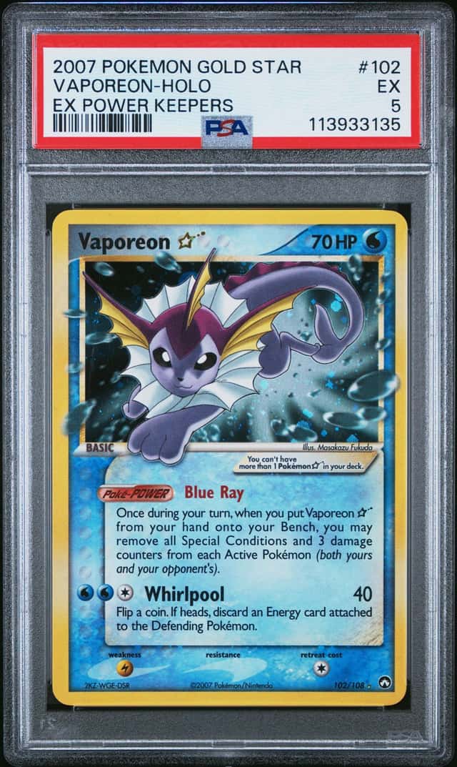 2007 POKEMON GOLD STAR VAPOREON-HOLO EX POWER KEEPERS #102 PSA 5