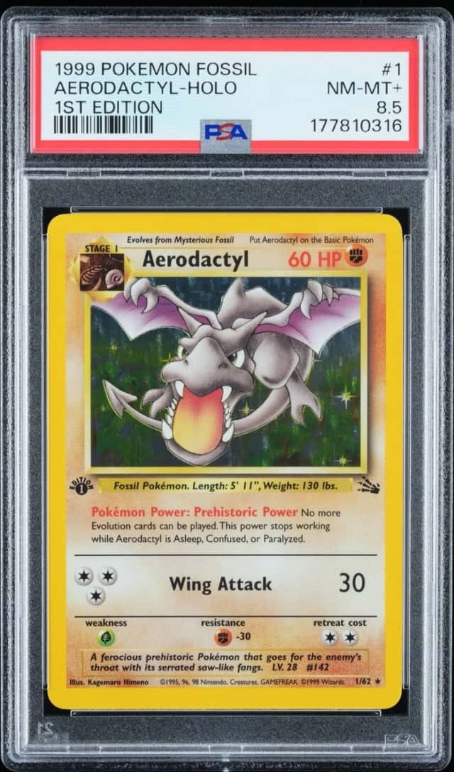 1999 Pokemon Aerodactyl 1/62 Fossil Holo 1st Edition PSA 8.5