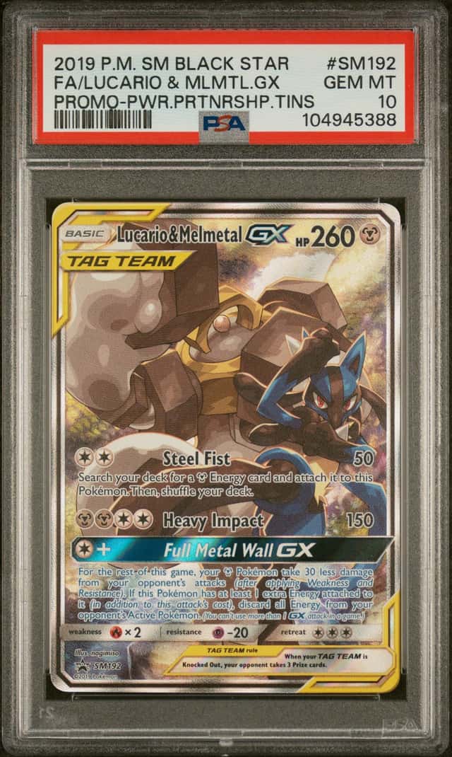 LUCARIO & MELMETAL GX 2019 POKEMON PWR PRTNRSHP TINS #SM192 BSP PSA 10 Q3963-7