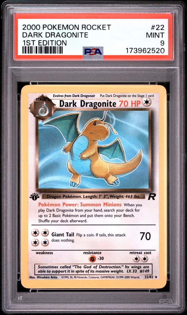 2000 POKEMON ROCKET 1ST EDITION #22 DARK DRAGONITE PSA 9