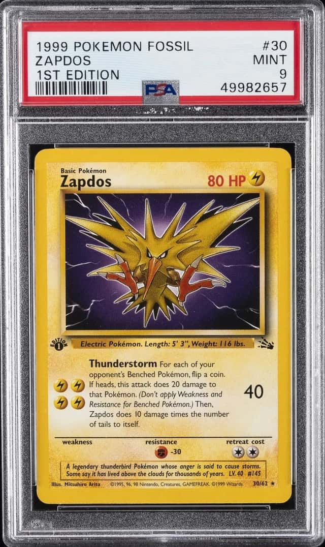 1999 POKEMON FOSSIL 1ST EDITION #30 ZAPDOS PSA 9