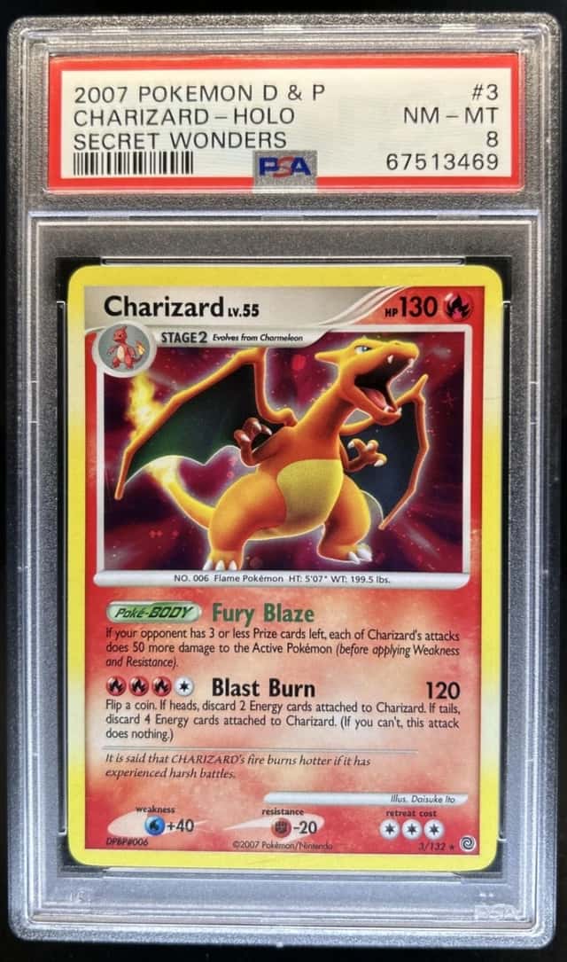2007 Pokemon Diamond & Pearl Secret Wonders Charizard Holo #3/132 PSA 8