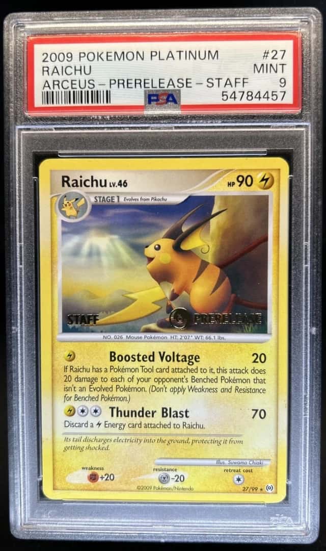 2009 Pokemon Platinum Arceus Raichu Promos Prerelease Staff Promo #27/99 PSA 9