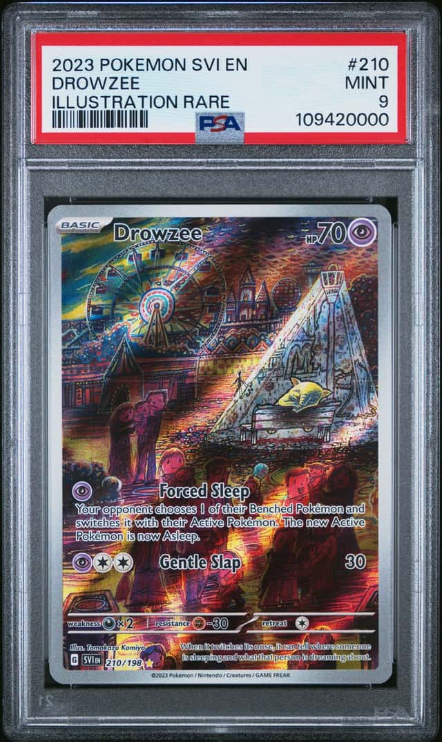 The Pokémon Company 2023 Drowzee 210/198 SV01 IR Holo EN PSA 9