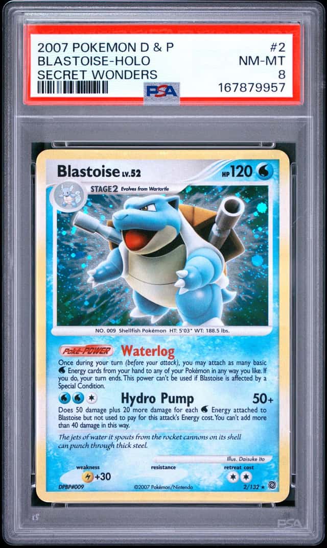 PSA 8 *HOLO BLEED*✨Blastoise 2/132 Secret Wonders 2007 Pokémon Nintendo