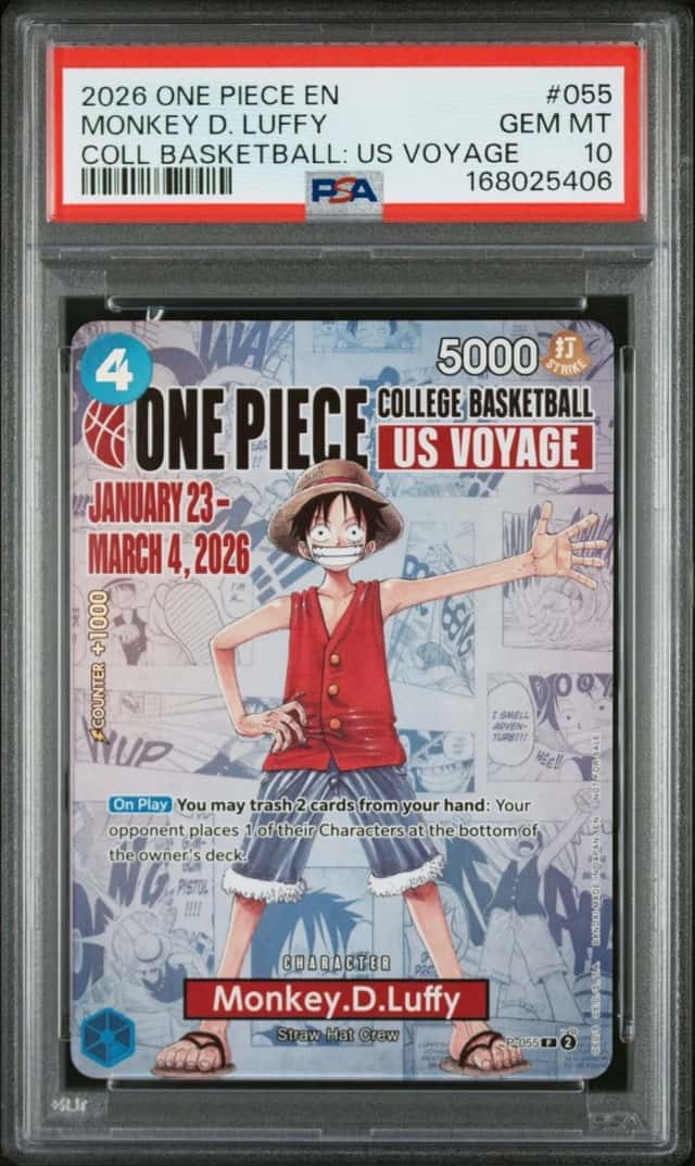 One Piece Monkey D. Luffy Promo 055 College Basketball Us Voyage PSA 10 Gem Mint