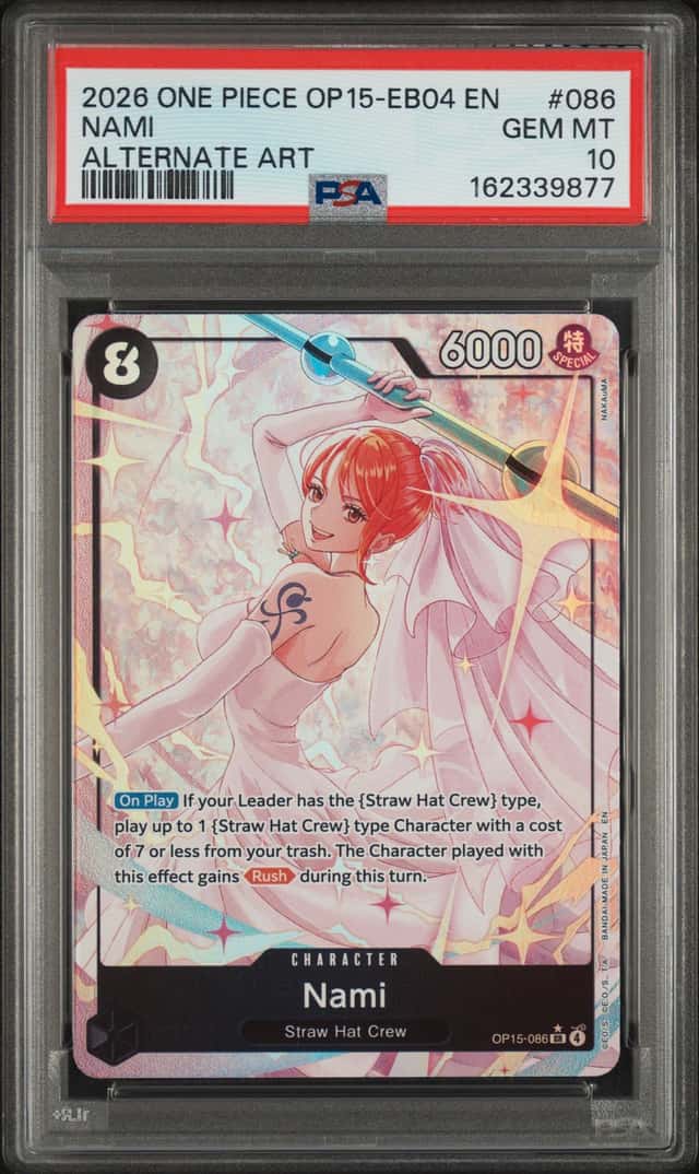 2026 ONE PIECE OP15-EB04-ADVENTURE ON KAMI'S ISLAND ALTERNATE ART NAMI PSA 10