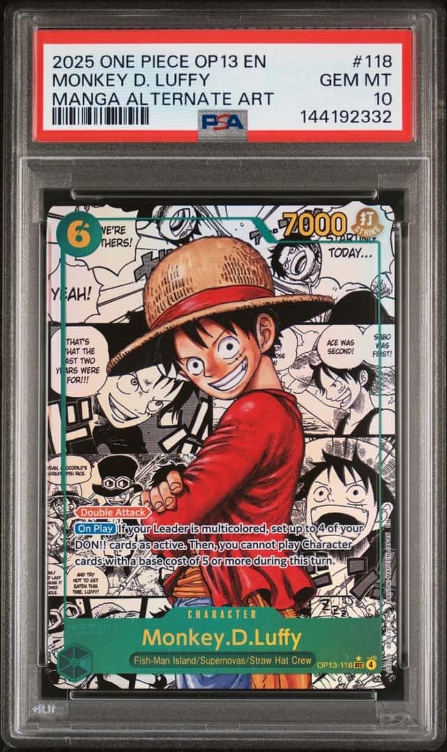 2025 ONE PIECE CARRYING ON HIS WILL MANGA ALT ART #118 MONKEY D. LUFFY PSA 10