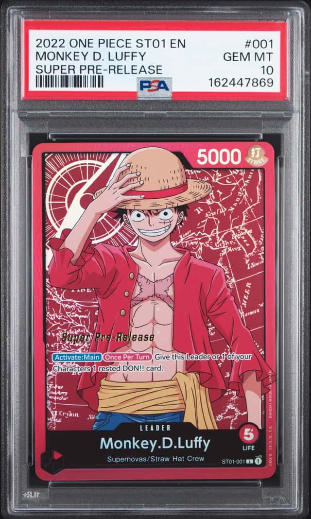 ONE PIECE MONKEY D. LUFFY 2022 STS01 TRAW HAT CREW #001 PRE-RELEASE PSA 10