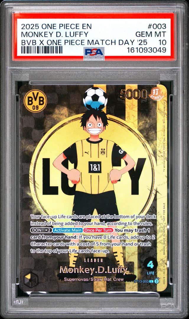 2025 ONE PIECE PROMOS BVB X ONE PIECE MATCH DAY 2025 #003 MONKEY D. LUFFY PSA 10