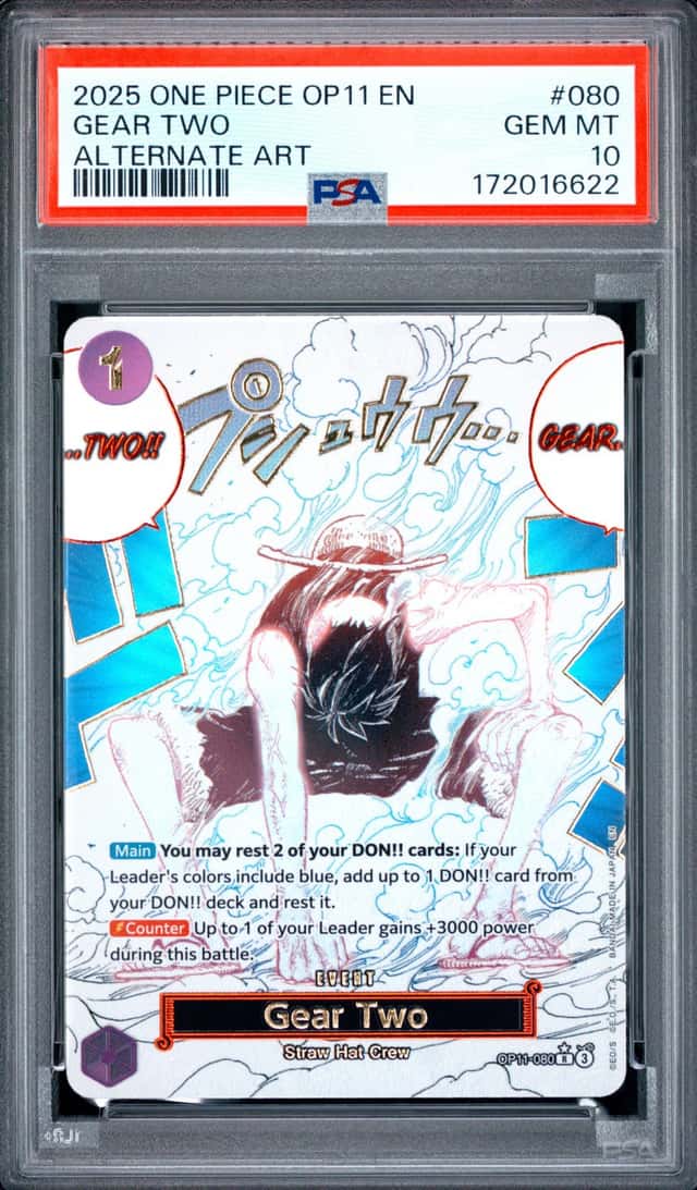 2025 One Piece Op11-A Fist Of Divine Speed Alternate Art #080 Gear Two PSA 10