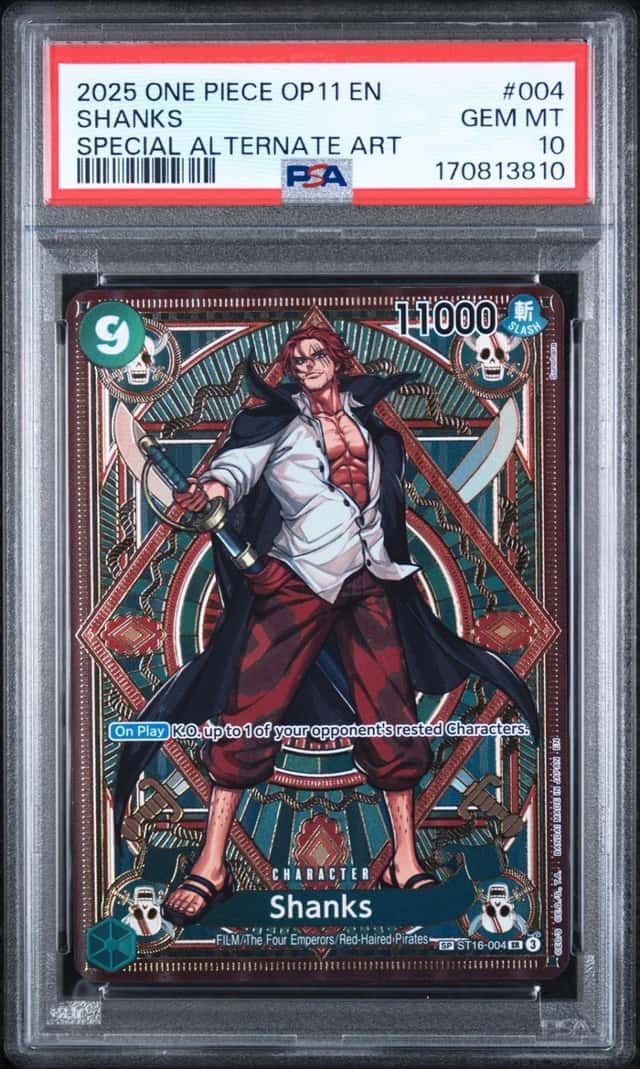 2025 ONE PIECE OP11-A FIST OF DIVINE SPEED SPECIAL ALTERNATE ART SHANKS PSA 10