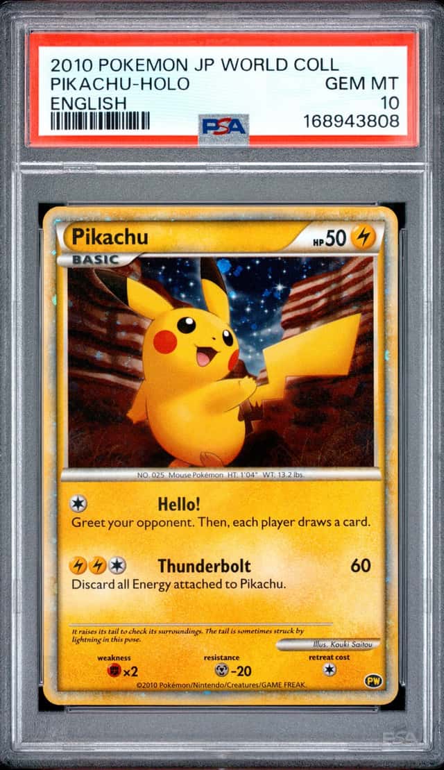 2010 POKEMON JAPANESE WORLD COLLECTION ENGLISH PIKACHU-HOLO PSA 10