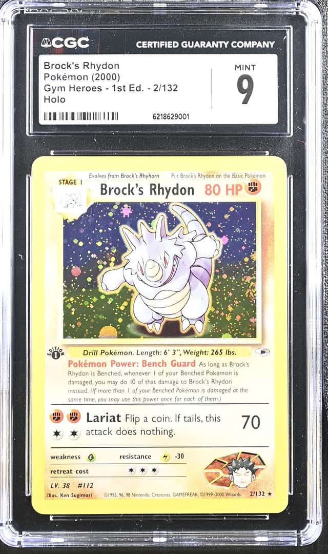 Brock's Rhydon 2/132 Gym Heroes 1st Edition Holo Pokemon CGC 9 Mint