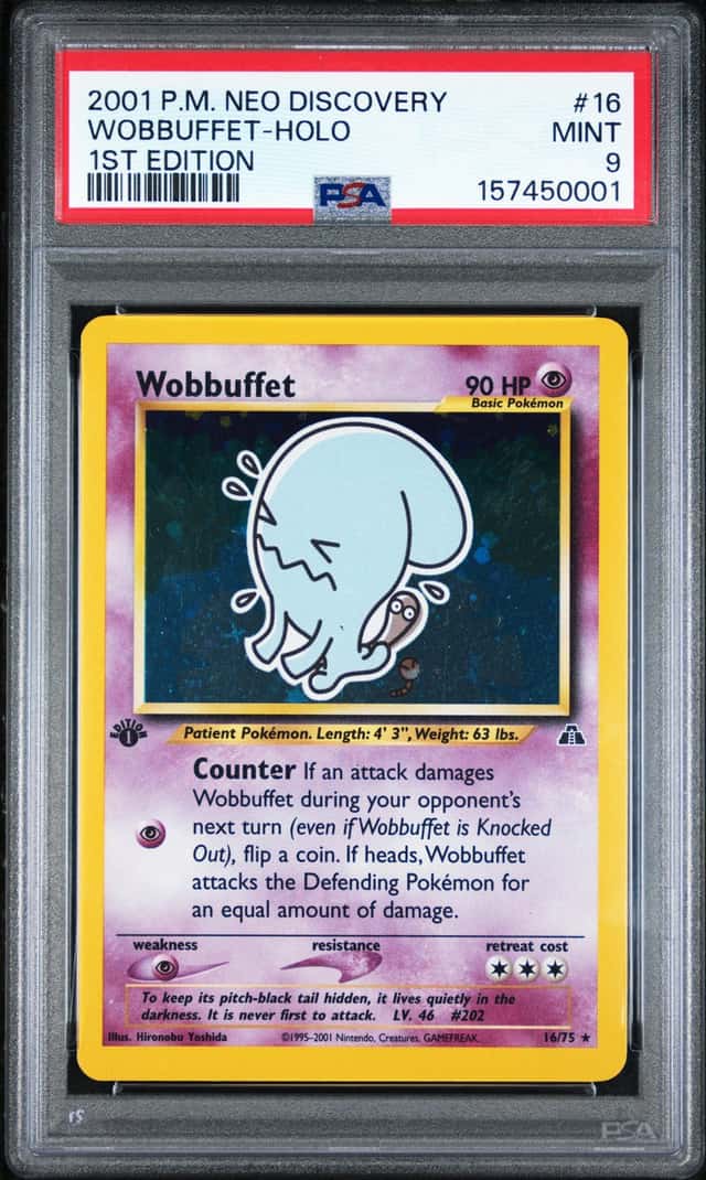2001 Pokemon Neo Discovery 1st Edition #16 Wobbuffet - Holo PSA 9 MINT