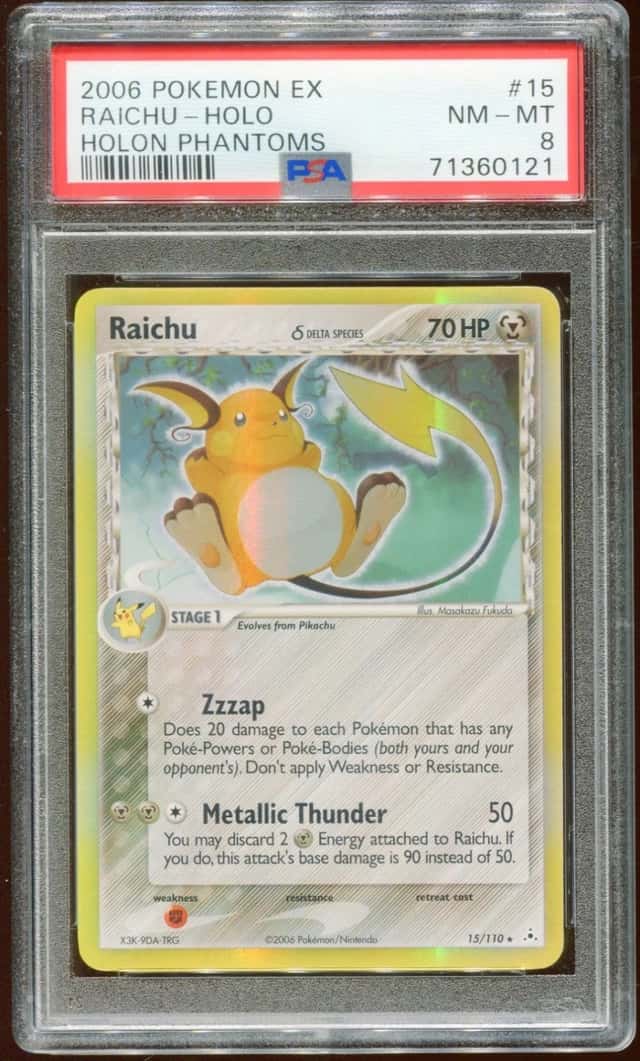 2006 POKEMON EX HOLON PHANTOMS RAICHU #15/110 RARE HOLO FOIL PSA 8 E10