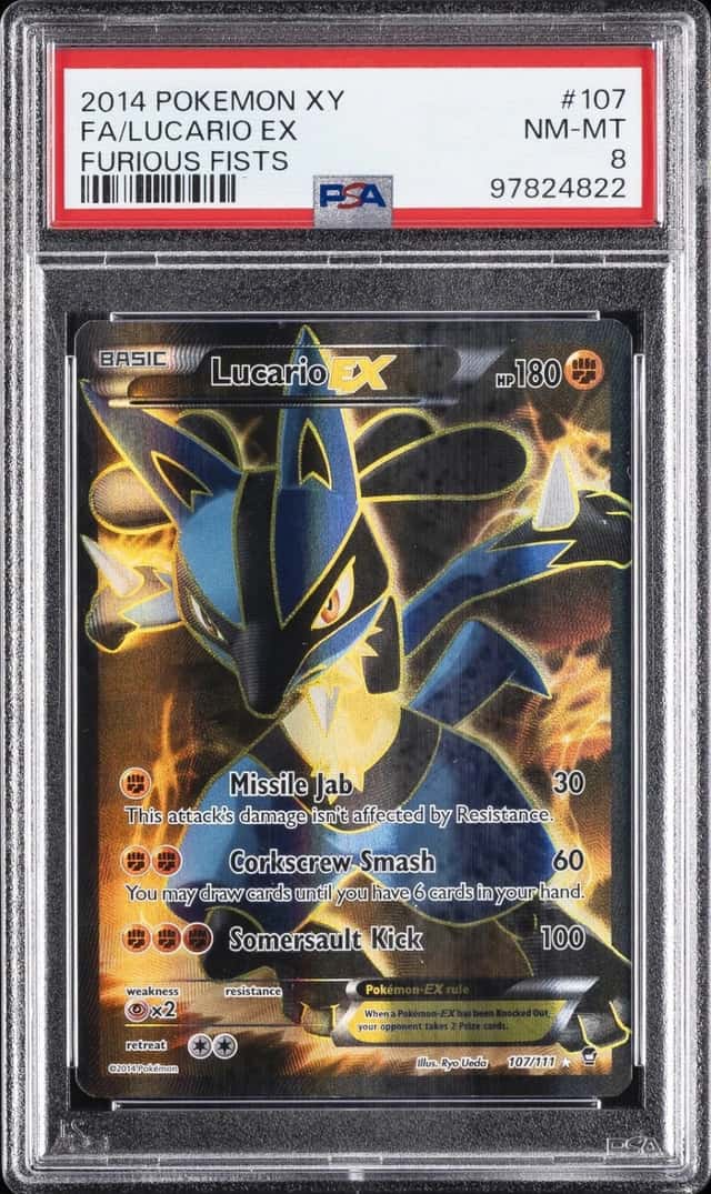 2014 POKEMON XY FURIOUS FISTS #107 FULL ART/LUCARIO EX PSA 8