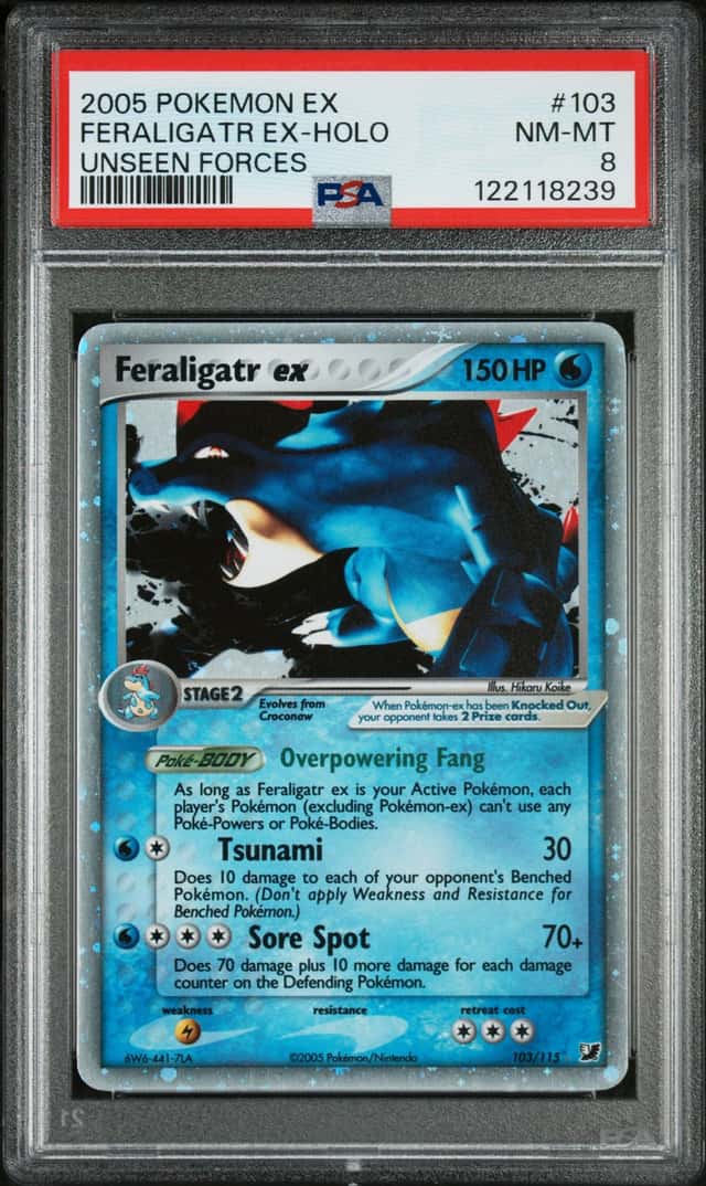 2005 POKEMON EX UNSEEN FORCES #103 FERALIGATR EX-HOLO PSA 8