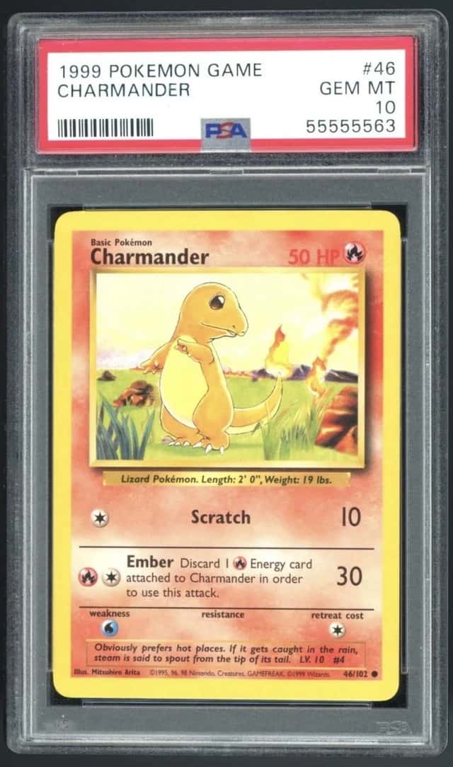 Pokemon 1999 Base Set Charmander 46/102 Regular Common PSA 10 Graded Card