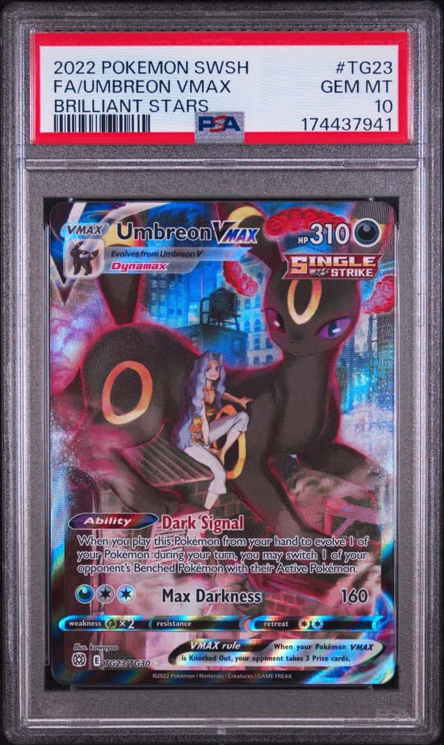 2022 POKEMON SWORD & SHIELD BRILLIANT STARS #TG23 FULL ART/UMBREON VMAX PSA 10
