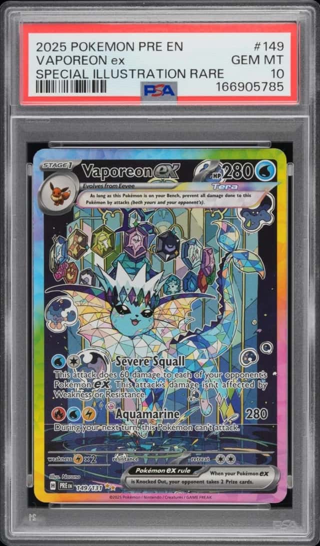2025 Pokemon Prismatic Vaporeon ex Special Illustration Rare #149/131 PSA 10