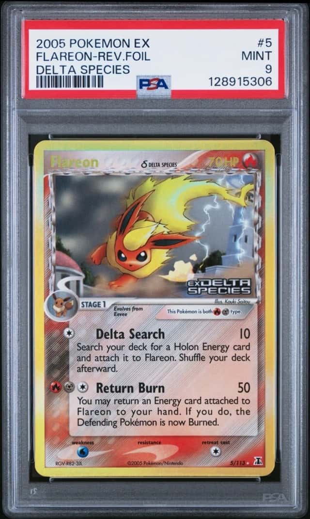 2005 Pokemon Flareon (Delta Species) 5/113 EX Delta Species Reverse Holo PSA 9