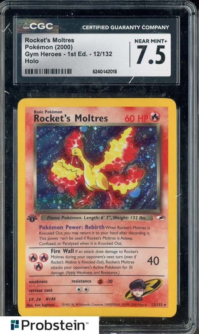2000 Pokemon Gym Heroes 1st Edition #12 Rocket's Moltres Holo CGC 7.5 NM+