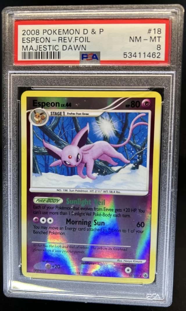 2008 Pokemon Diamond & Pearl Majestic Dawn Espeon Reverse Holo #18/100 PSA 8