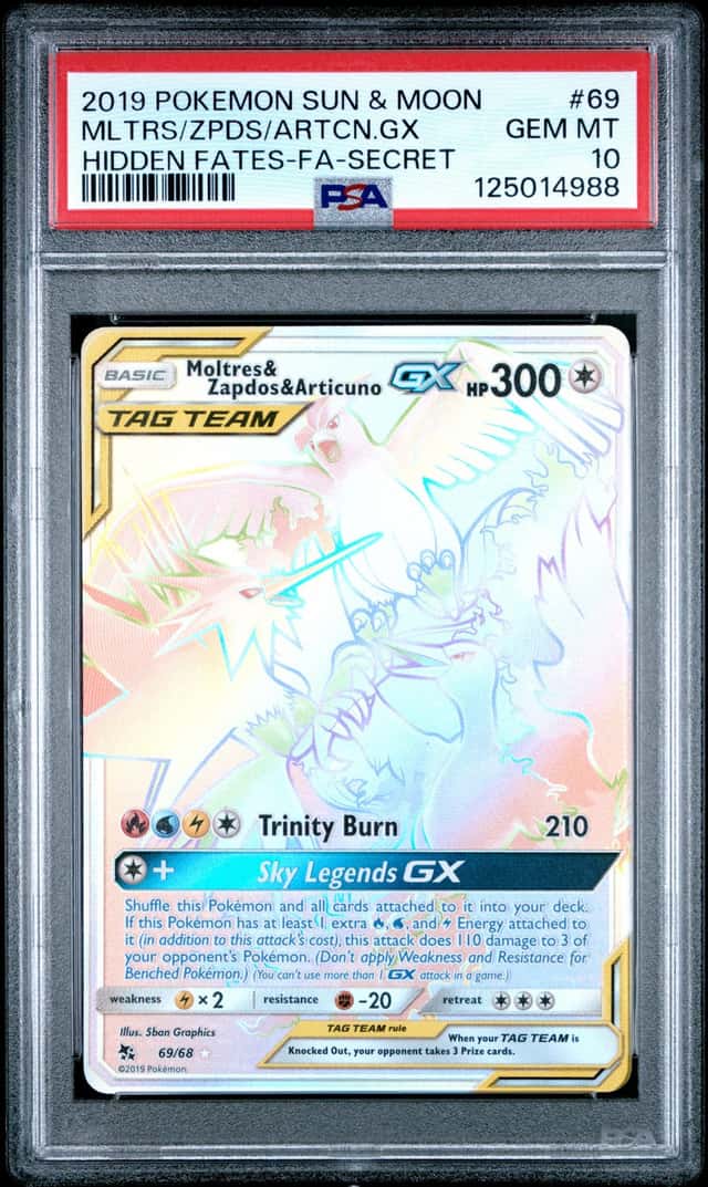 Pokemon 2019 Moltres Zapdos Articuno GX 69/68 SR Hidden Fates GEM MINT PSA 10