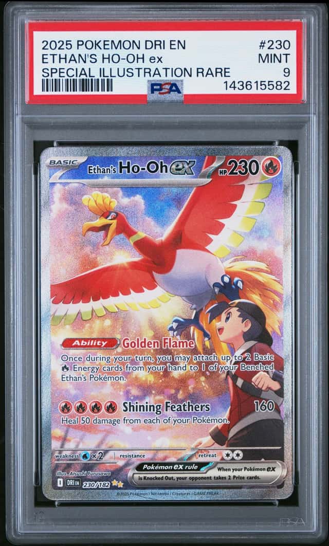 2025 Pokemon Destined Rivals Ethan's Ho-Oh ex #230/182 PSA 9