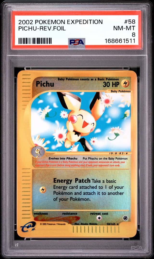 Pokemon Pichu 022/165 Expedition Base Set Reverse Holo Foil PSA 8 NM New Cert