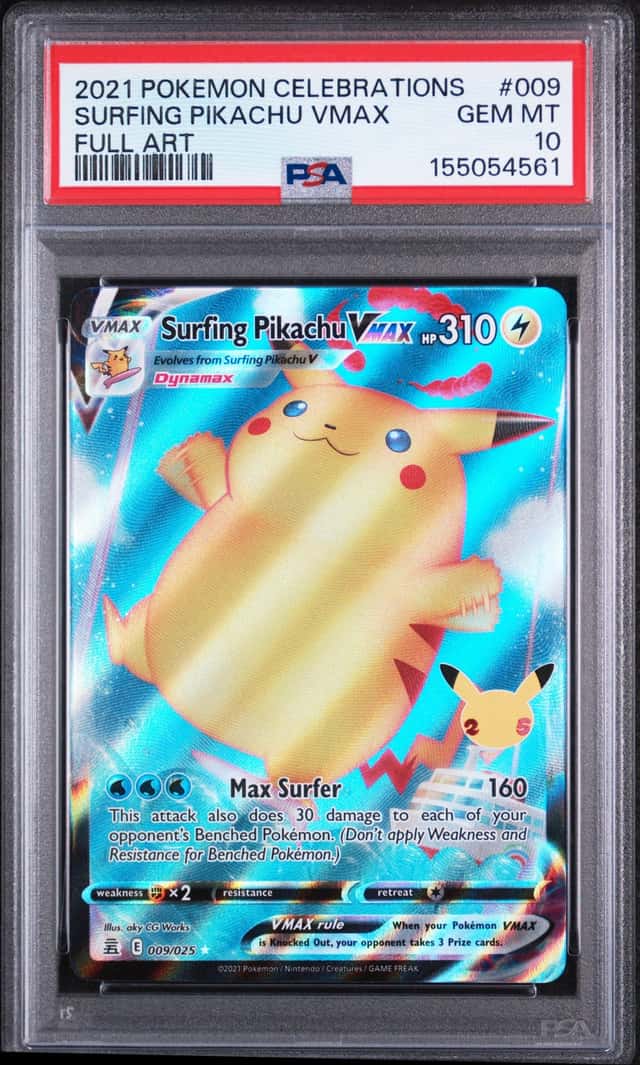 PSA 10, Surfing Pikachu VMAX 009/025 Pokémon Celebrations Sword Shield Rare Card