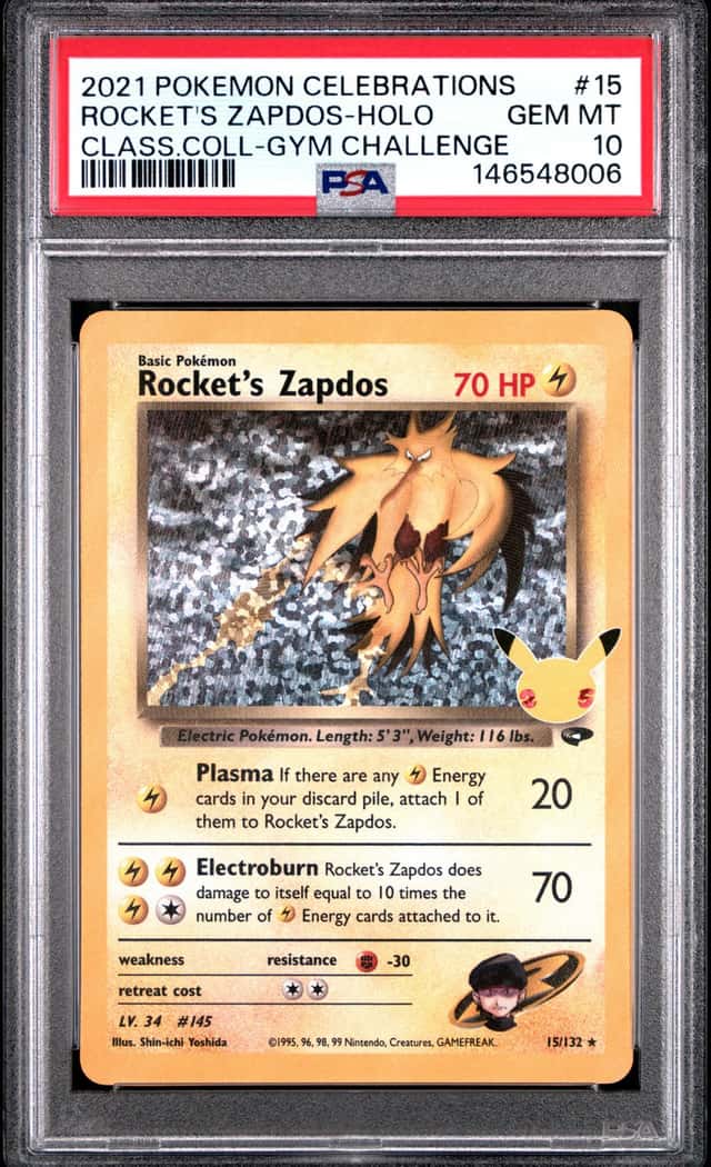 2021 Pokemon Sword & Shield Celebrations Gym Challenge Holo Rocket's Zapdos #15 PSA 10 GEM MINT