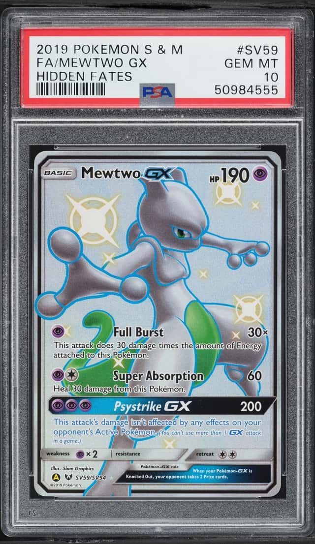 2019 Pokemon Sun & Moon Hidden Fates Shiny Vault Full Art Mewtwo GX #SV59 PSA 10 GEM MINT