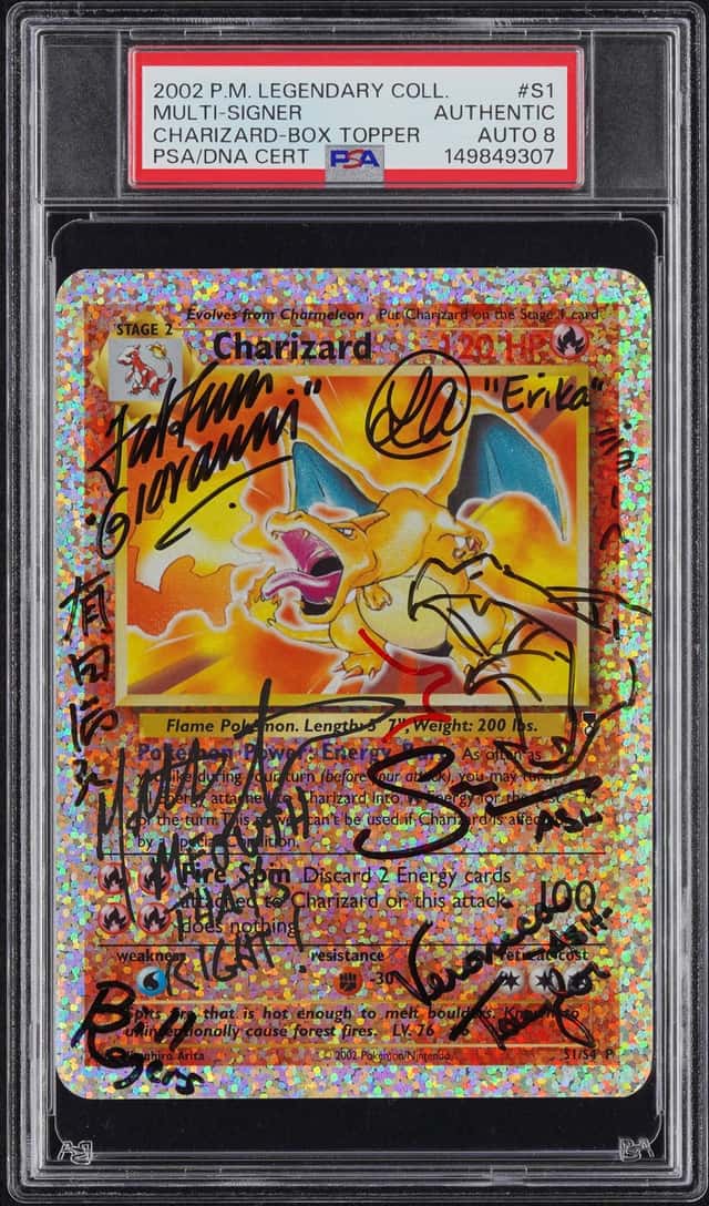 2002 Pokemon Legendary Collection Box Topper #S1 Charizard Multi-Signed, Inscribed (12 Signatures) - Featuring Kanji Signature, Sketch By Mitsuhiro Arita - PSA Authentic, PSA/DNA NM-MT 8