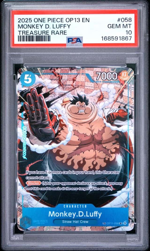 2025 ONE PIECE OP13-CARRYING ON HIS WILL TREASURE RARE MONKEY D. LUFFY PSA 10