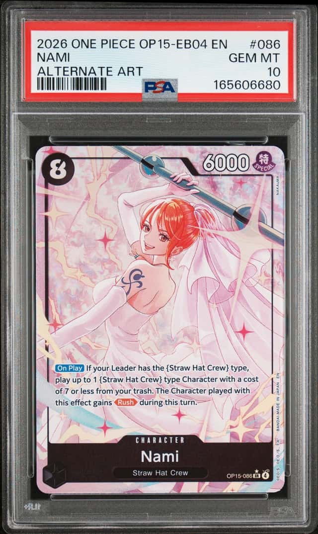 One Piece Nami Op15-Eb04-Adventure On Kami's Island 086 Alternate Art PSA 10