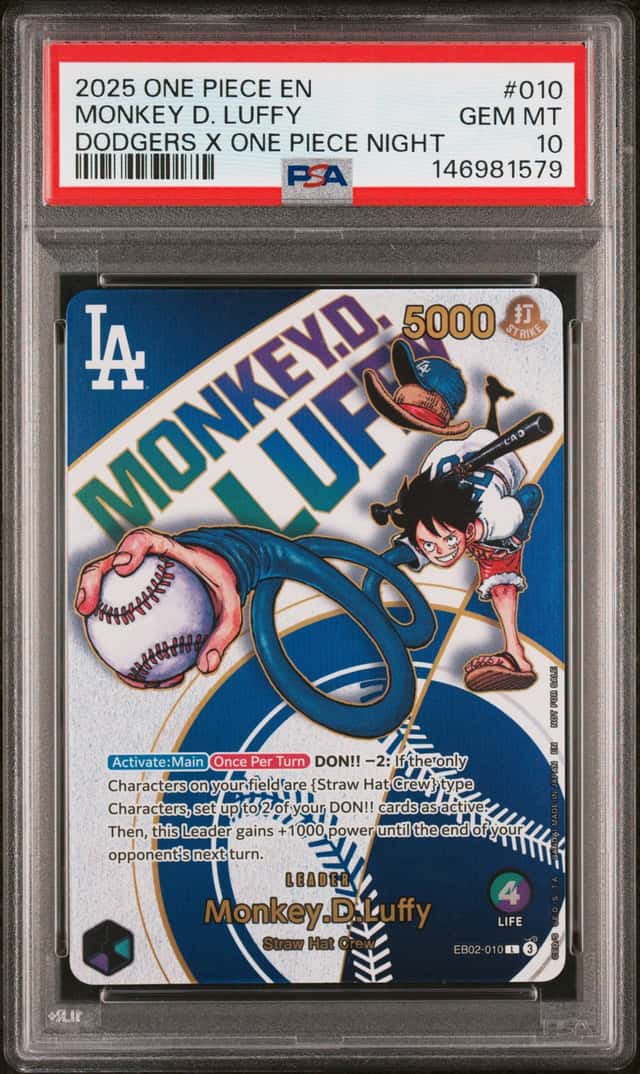 2025 ONE PIECE PROMOS DODGERS X ONE PIECE NIGHT #010 MONKEY D. LUFFY PSA 10