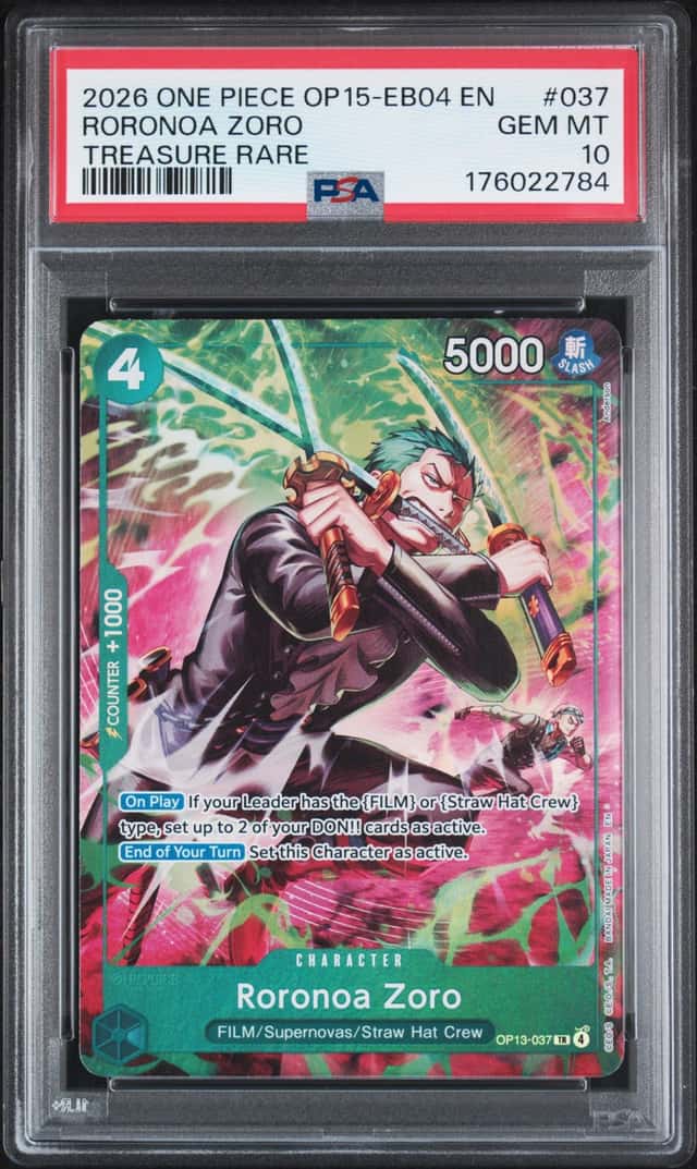 2026 One Piece Kami's Island Roronoa Zoro Treasure Rare #OP13-037 PSA 10