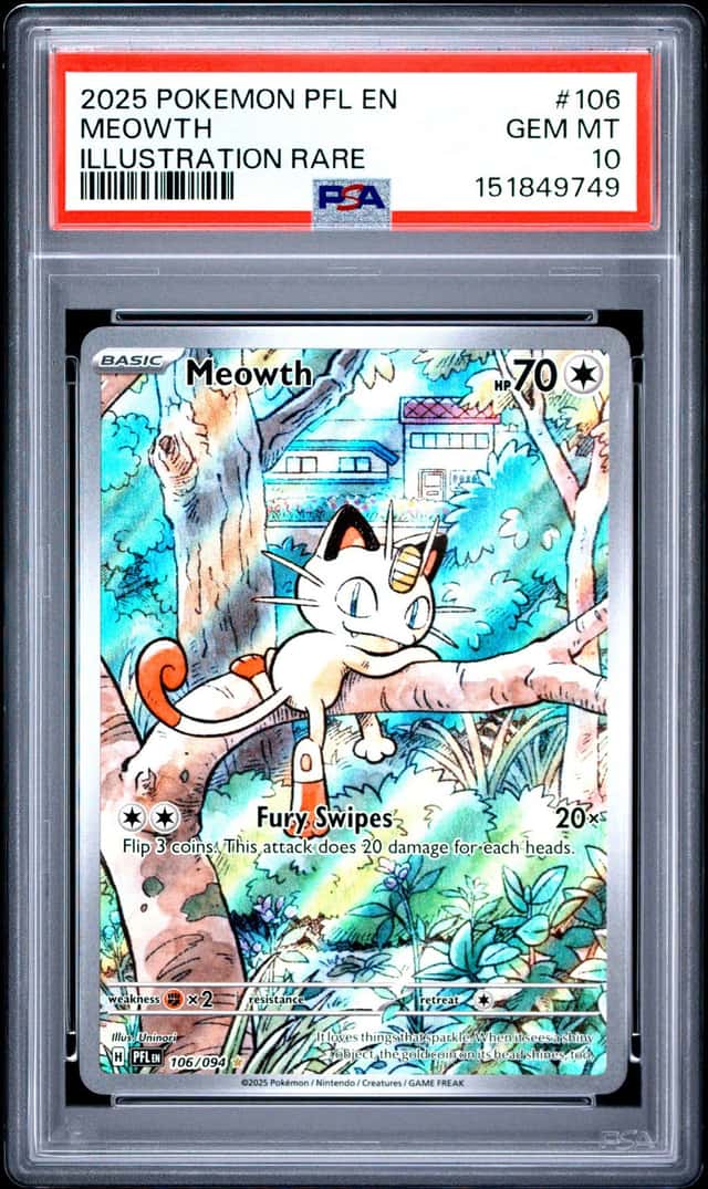Meowth 106/094 Pokemon Phantasmal Flames Illustration Rare PSA 10
