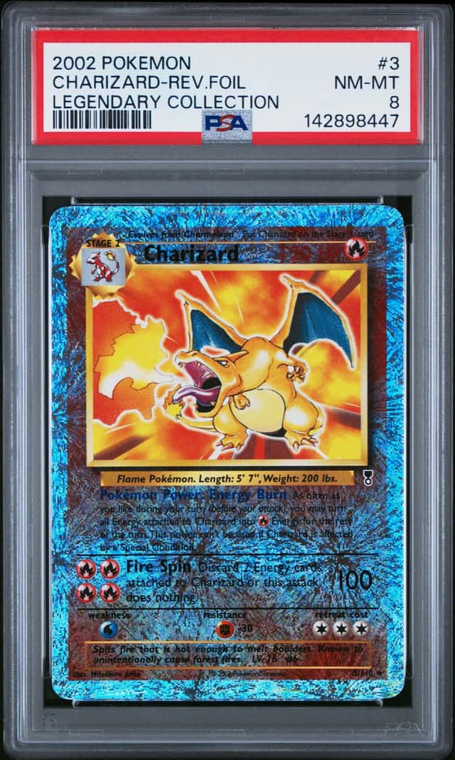 2002 Pokemon Legendary Collection #3 Charizard Reverse Foil PSA 8 NM-MT