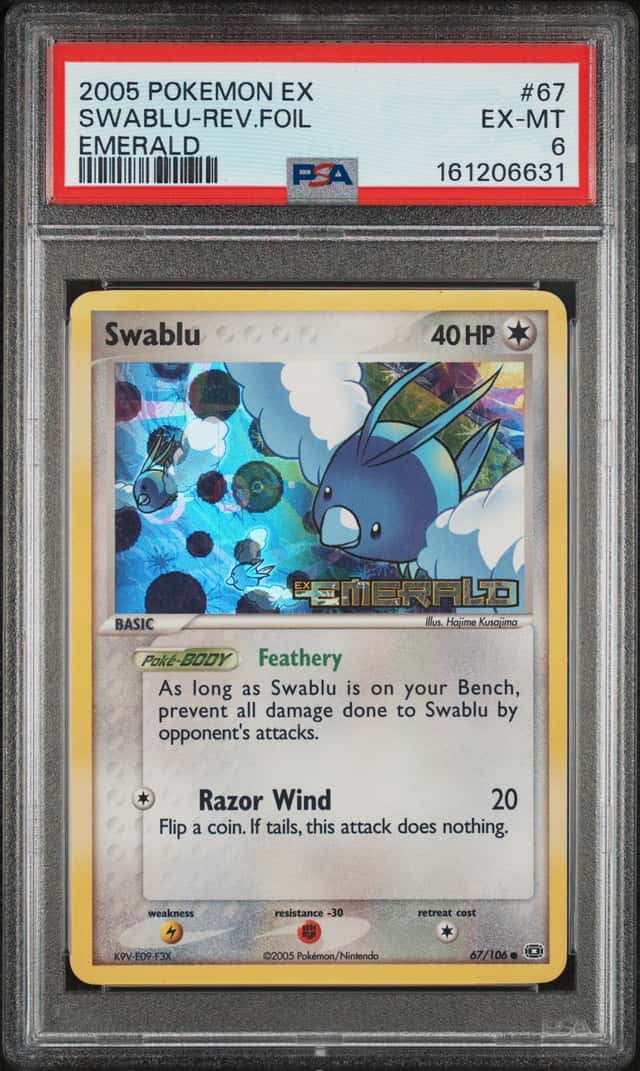 2005 Pokemon EX Emerald Swablu Reverse Holo 67/106 PSA 6 Stamped